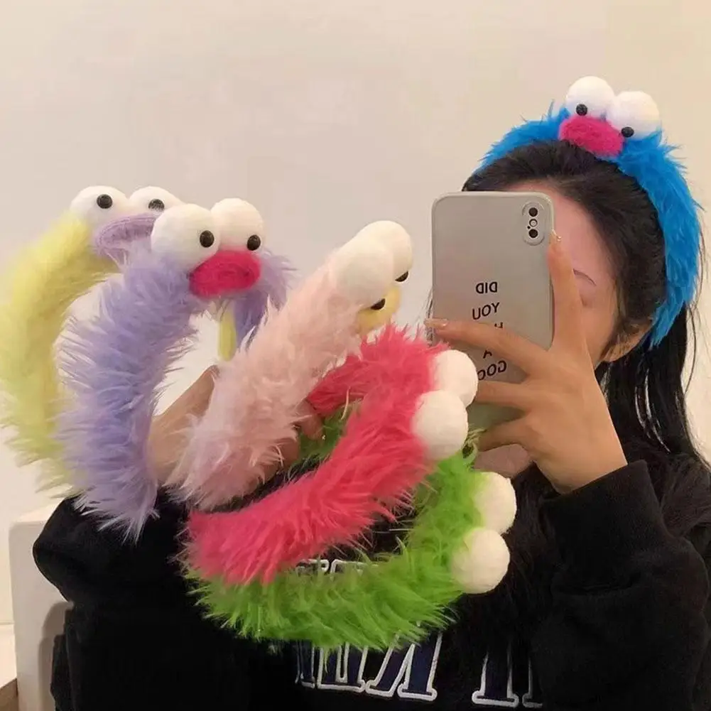 Funny Furry Monster Headband with Big Eyes, Plush Cartoon Headdress for Women Adults Face Washing & Party Wear Costume Cosplay