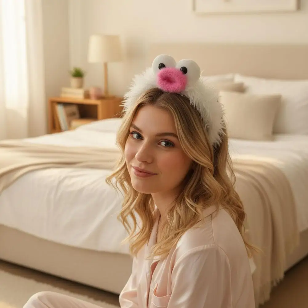 Funny Furry Monster Headband with Big Eyes, Plush Cartoon Headdress for Women Adults Face Washing & Party Wear Costume Cosplay