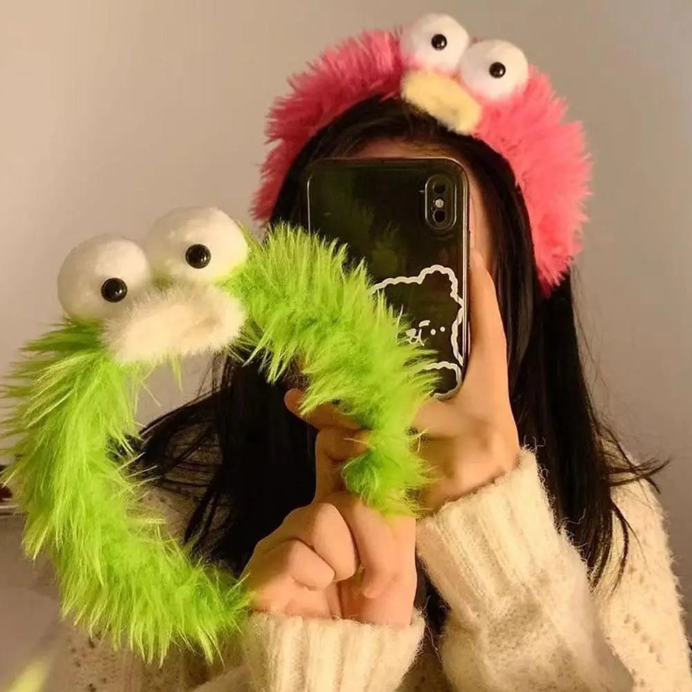Funny Furry Monster Headband with Big Eyes, Plush Cartoon Headdress for Women Adults Face Washing & Party Wear Costume Cosplay