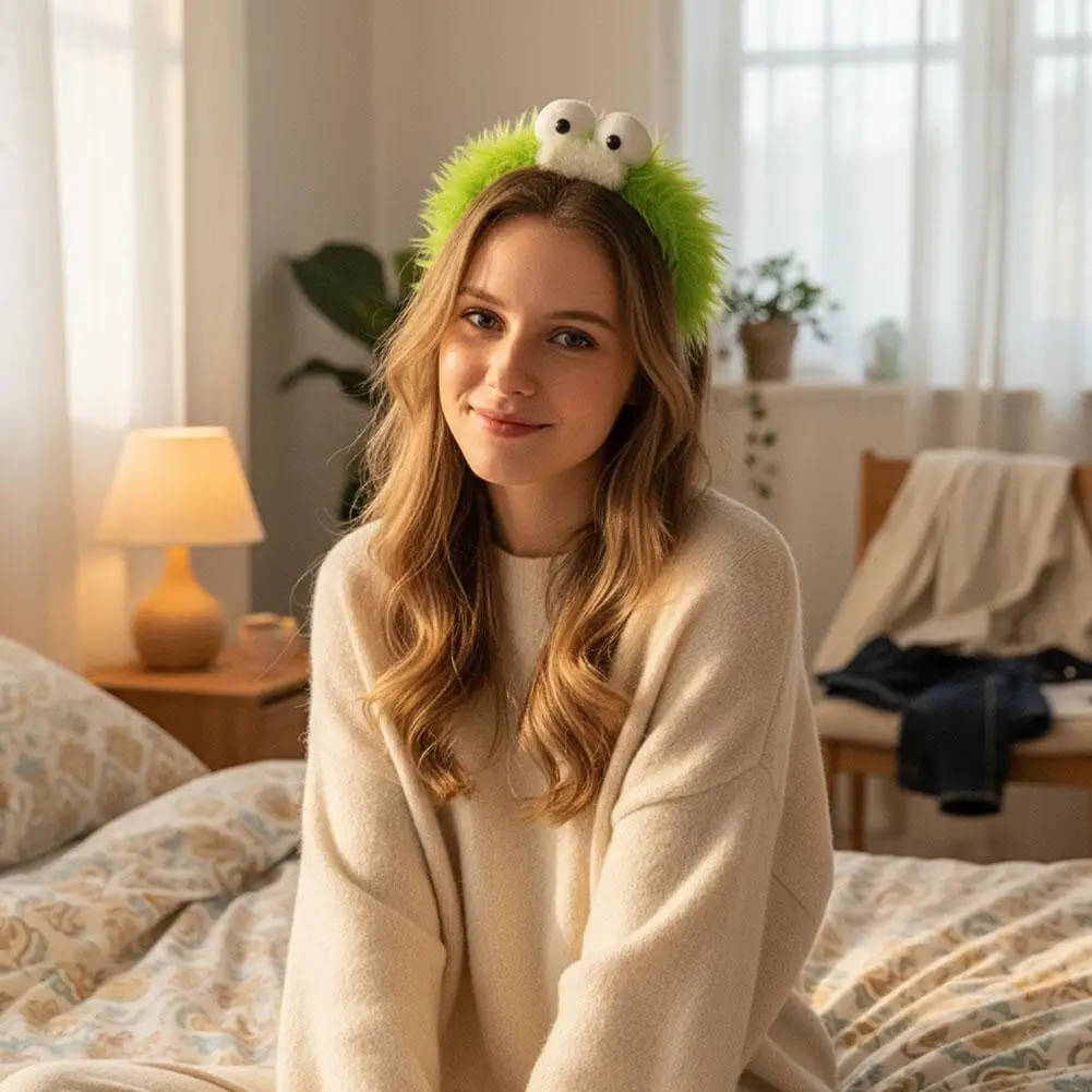 Funny Furry Monster Headband with Big Eyes, Plush Cartoon Headdress for Women Adults Face Washing & Party Wear Costume Cosplay