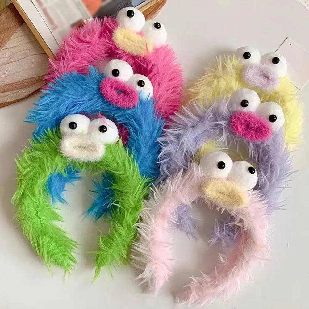Funny Furry Monster Headband with Big Eyes, Plush Cartoon Headdress for Women Adults Face Washing & Party Wear Costume Cosplay