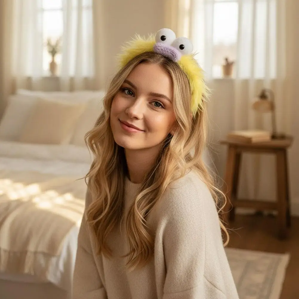 Funny Furry Monster Headband with Big Eyes, Plush Cartoon Headdress for Women Adults Face Washing & Party Wear Costume Cosplay