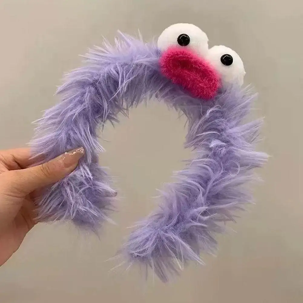 Funny Furry Monster Headband with Big Eyes, Plush Cartoon Headdress for Women Adults Face Washing & Party Wear Costume Cosplay