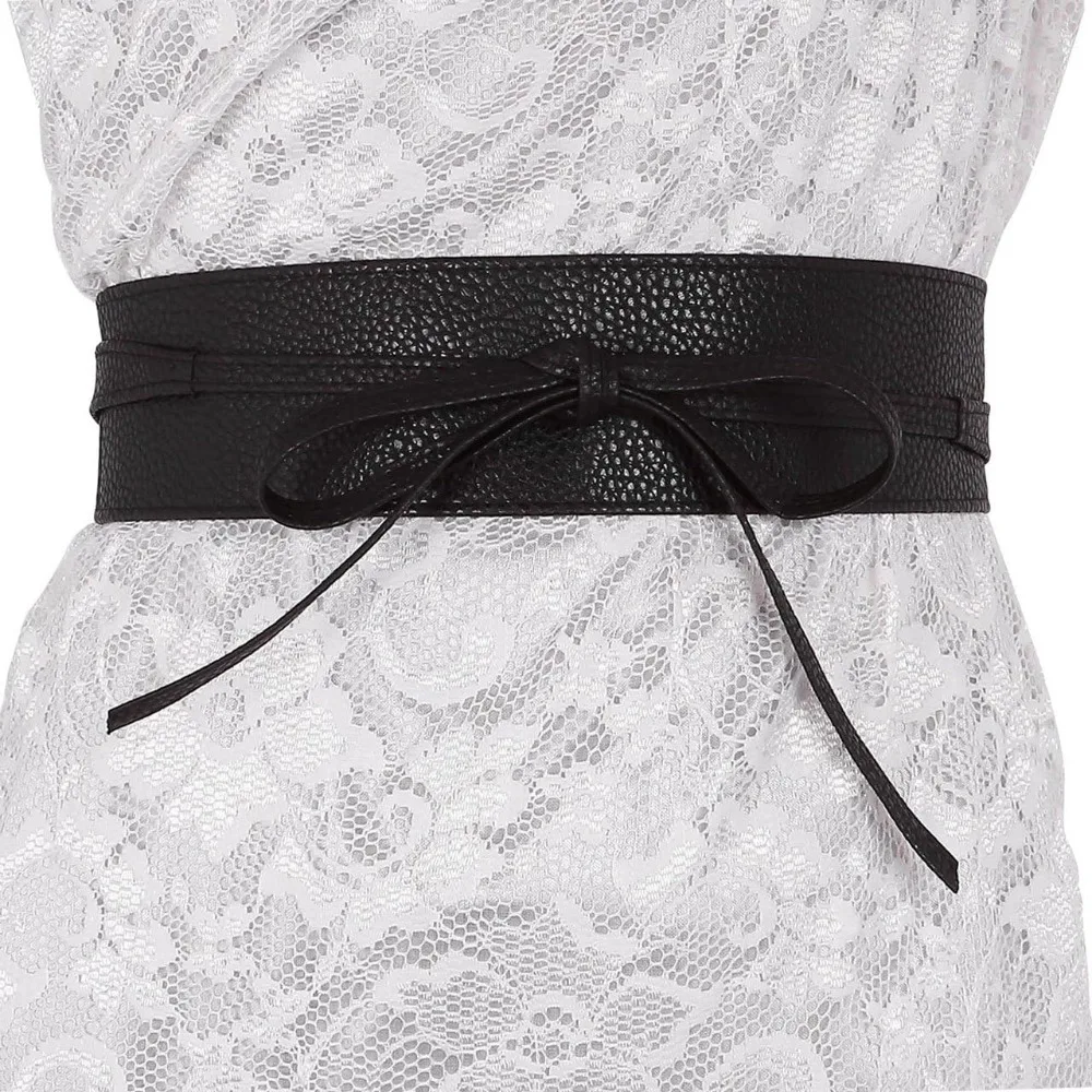 Women Soft PU Leather Obi Belt Self Tie Wrap Cinch Belt Fashion Bowknot Waistband Wrap Belt for Dress Jumpsuit