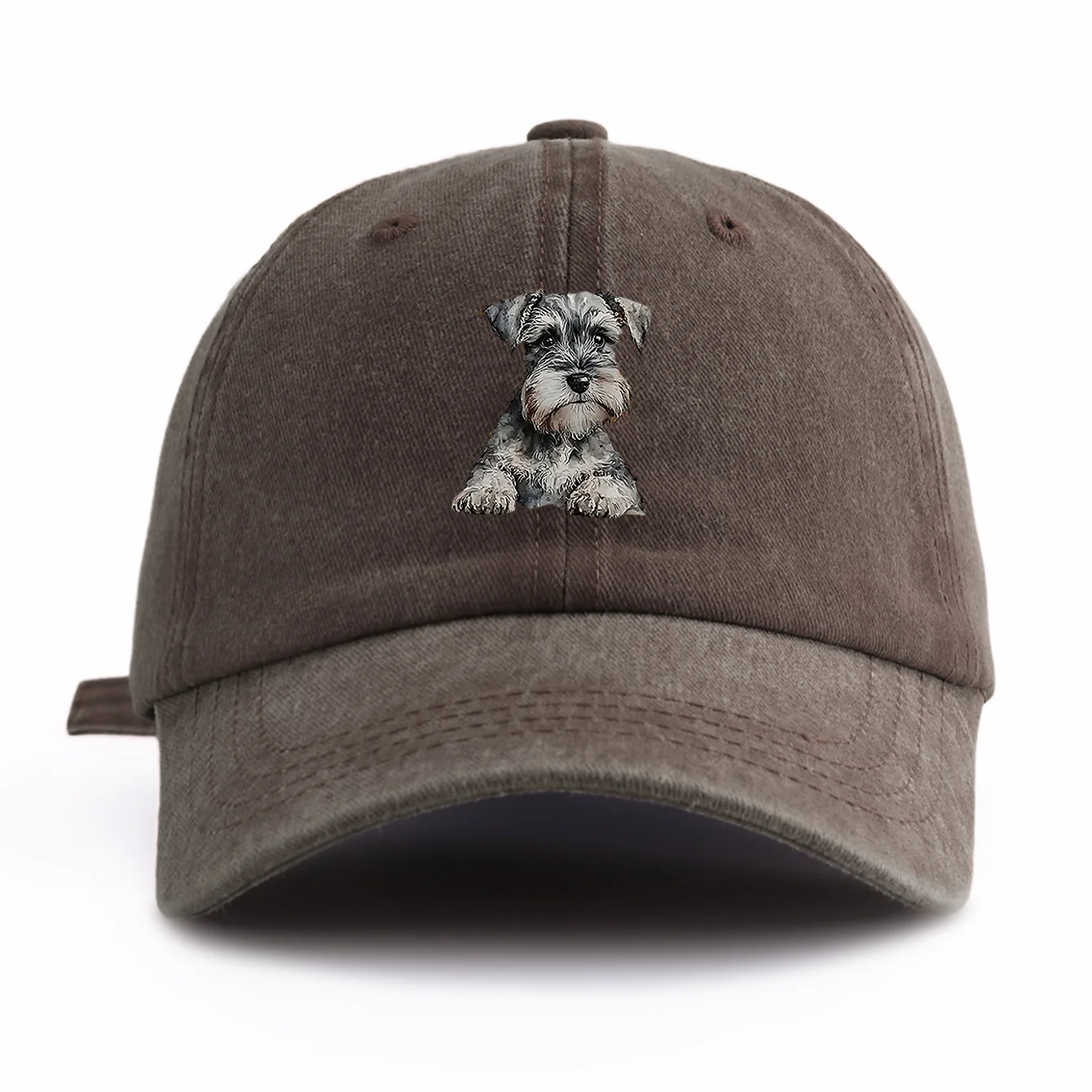 1pc Schnauzer Print Washed Baseball Cap for Adults, Minimalist Retro Style Casual Soft Adjustable Dad Hat, Perfect As Gift