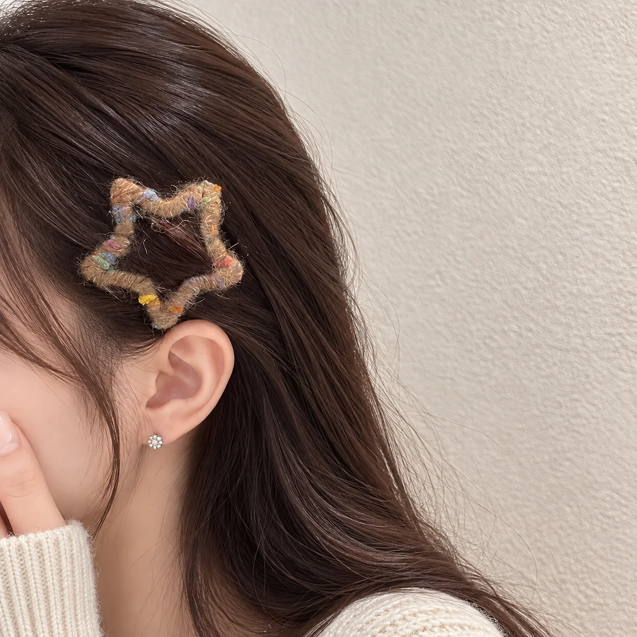 Handmade Yarn Wrapped Star Hair Clips Cute Colorful Korean Fuzzy Snap Barrettes for Women and Girls Fall Winter Hair Accessories