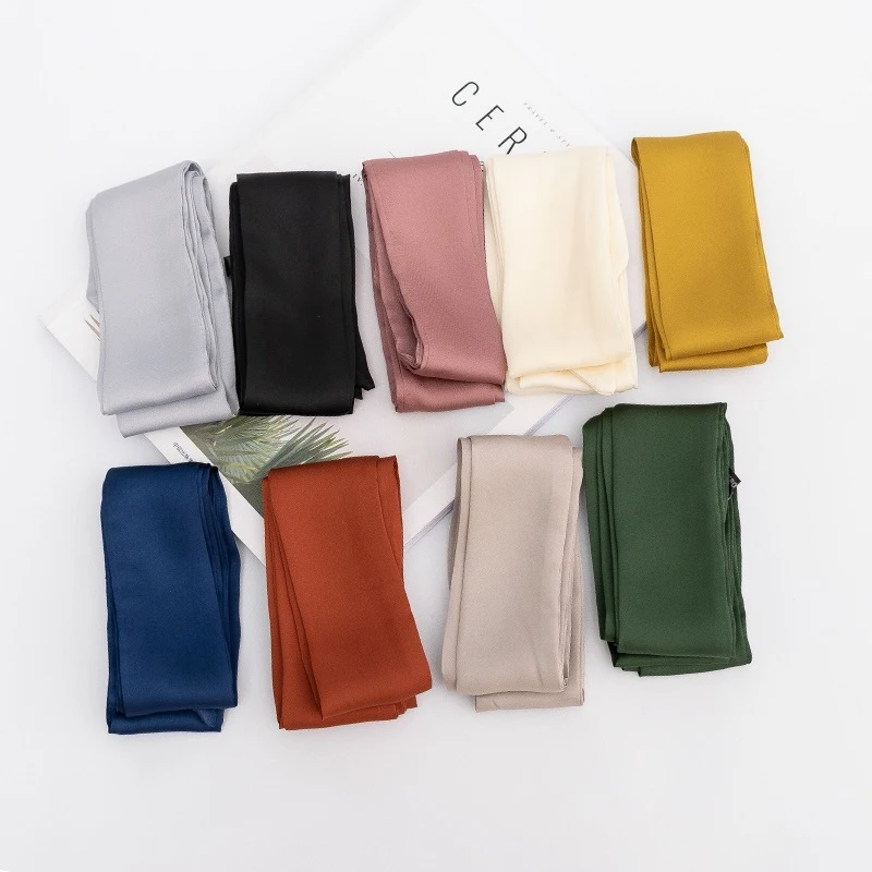 200Cm Scarf Diy 5X Satin Silk Narrow Neckerchief Solid Neck Scarves Long Thin Head Hair Band Bag Ribbon Headbands