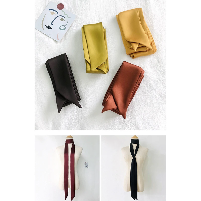 200Cm Scarf Diy 5X Satin Silk Narrow Neckerchief Solid Neck Scarves Long Thin Head Hair Band Bag Ribbon Headbands