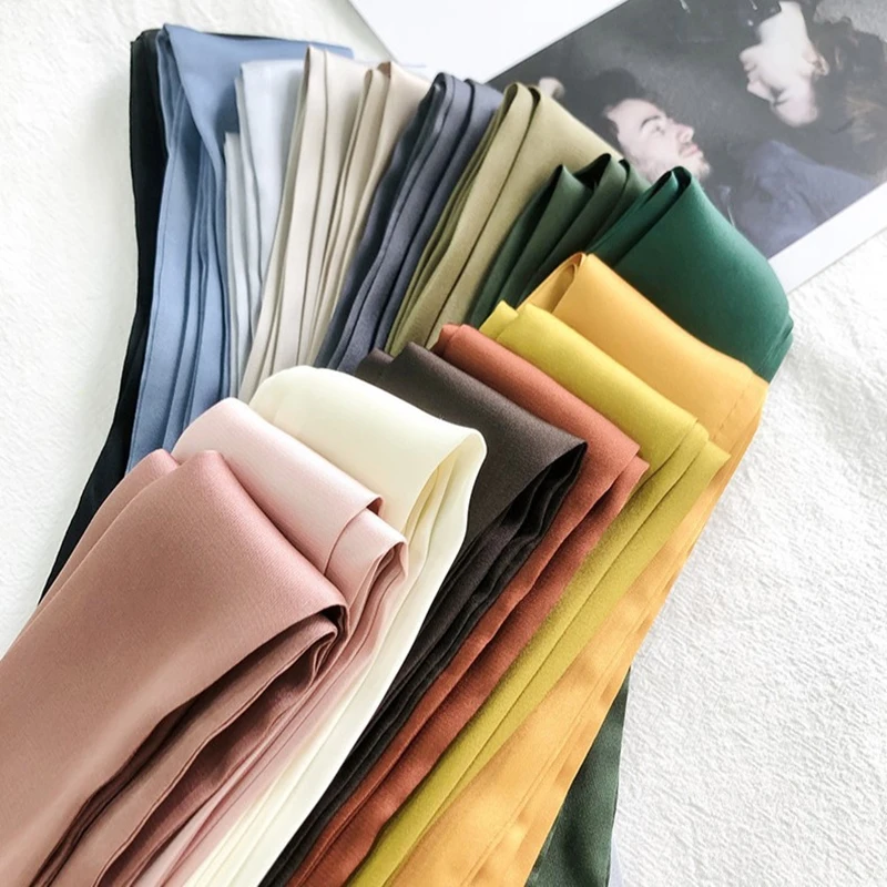 200Cm Scarf Diy 5X Satin Silk Narrow Neckerchief Solid Neck Scarves Long Thin Head Hair Band Bag Ribbon Headbands