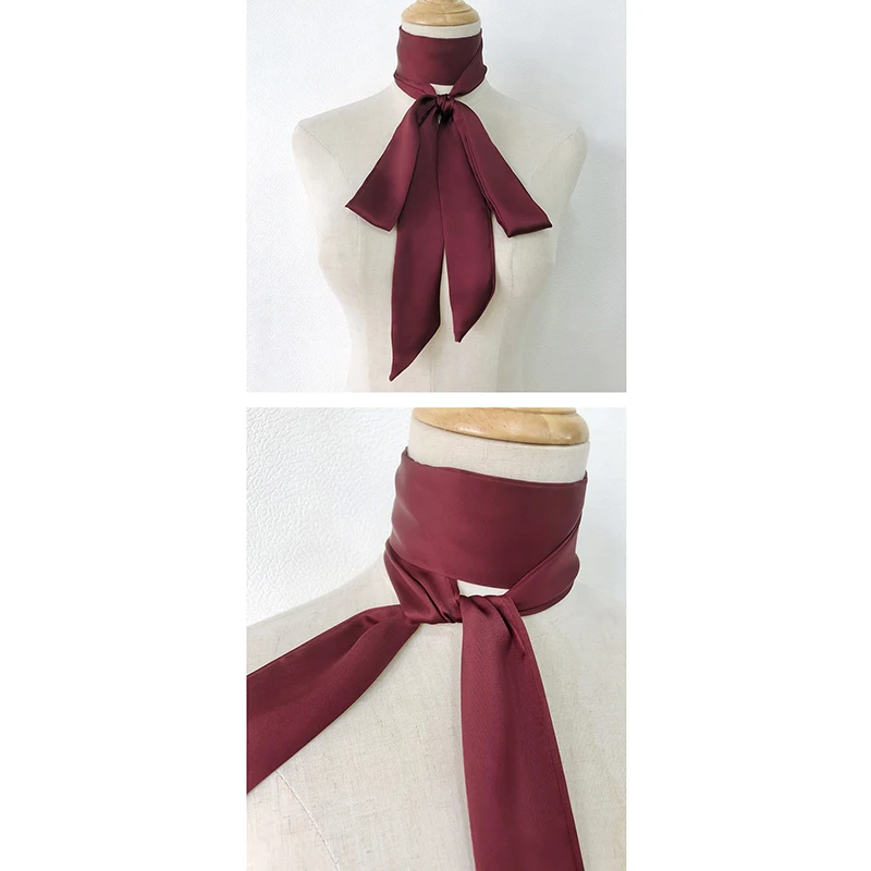 200Cm Scarf Diy 5X Satin Silk Narrow Neckerchief Solid Neck Scarves Long Thin Head Hair Band Bag Ribbon Headbands