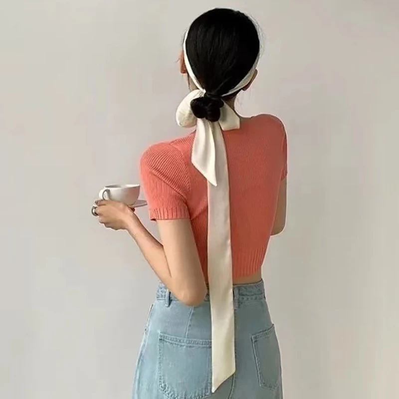 200Cm Scarf Diy 5X Satin Silk Narrow Neckerchief Solid Neck Scarves Long Thin Head Hair Band Bag Ribbon Headbands