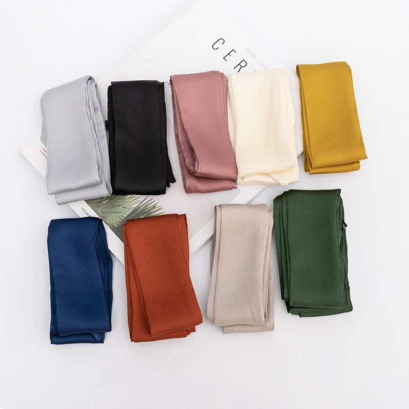 200Cm Scarf Diy 5X Satin Silk Narrow Neckerchief Solid Neck Scarves Long Thin Head Hair Band Bag Ribbon Headbands