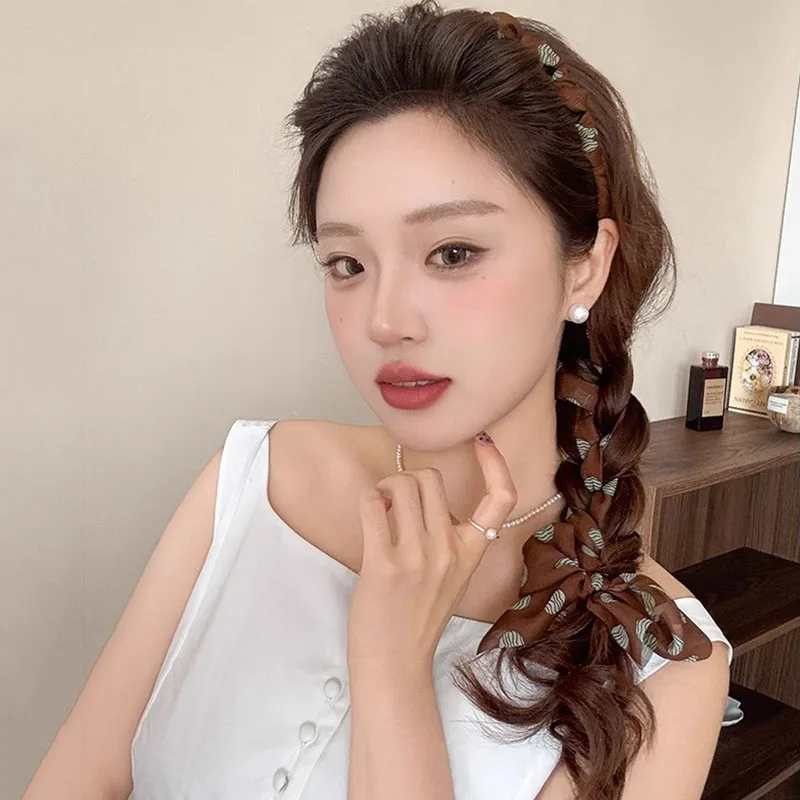 Coffee Polka Dot Ribbon Headband For Women - High Skull Top Hair Bands Face Washing Hairband Elegant Ponytail Hair Accessory