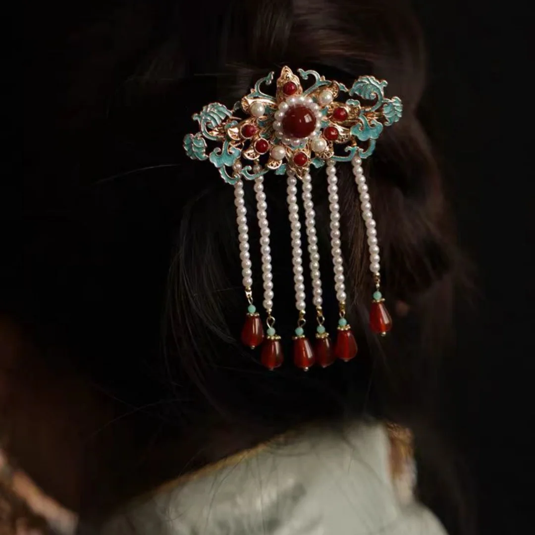 Ancient Style Hanfu Hair Accessories, Retro Song and Ming Dynasty Style, Burnt Blue Hairpin Clips, Bridal Attire, Red Hairpin Cl