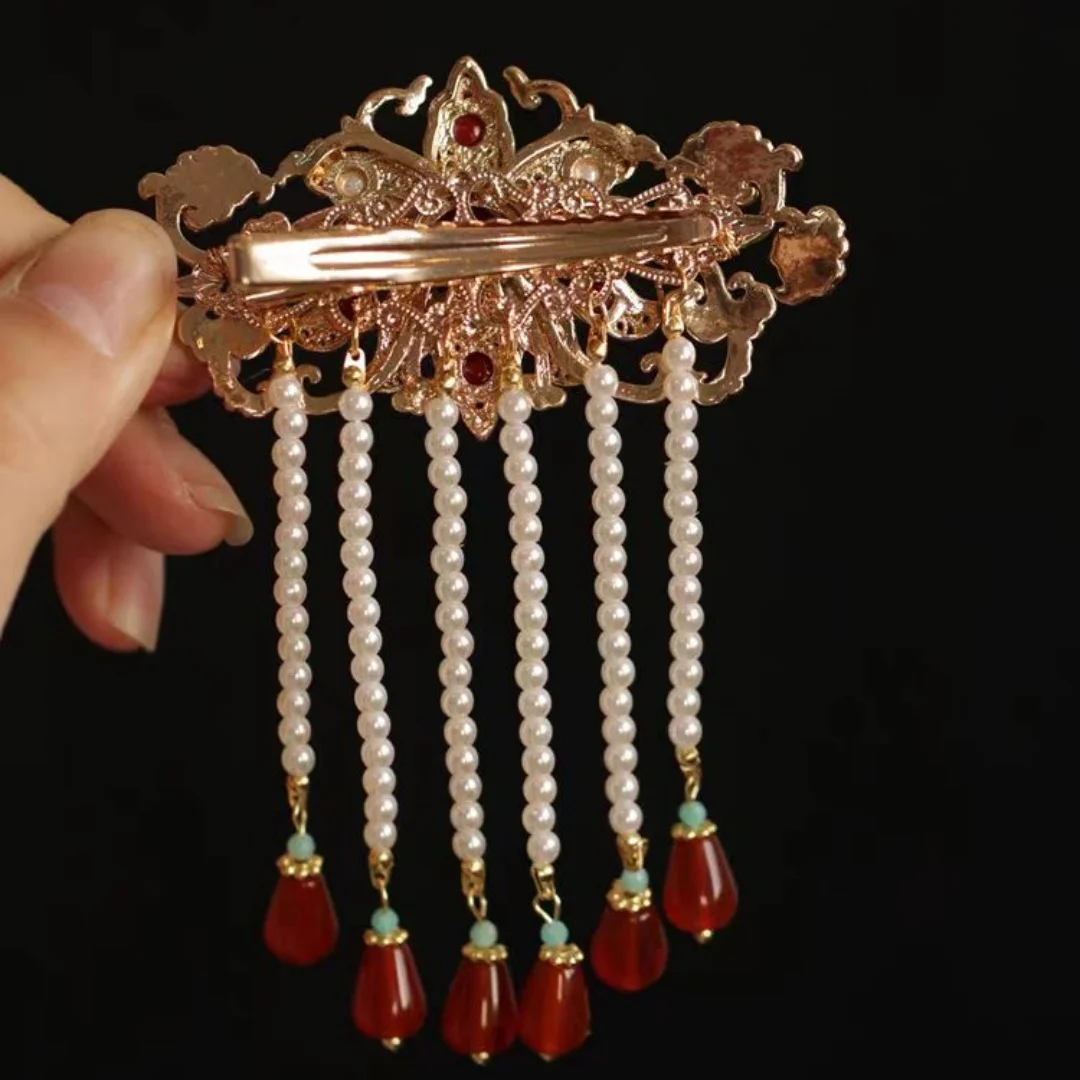 Ancient Style Hanfu Hair Accessories, Retro Song and Ming Dynasty Style, Burnt Blue Hairpin Clips, Bridal Attire, Red Hairpin Cl