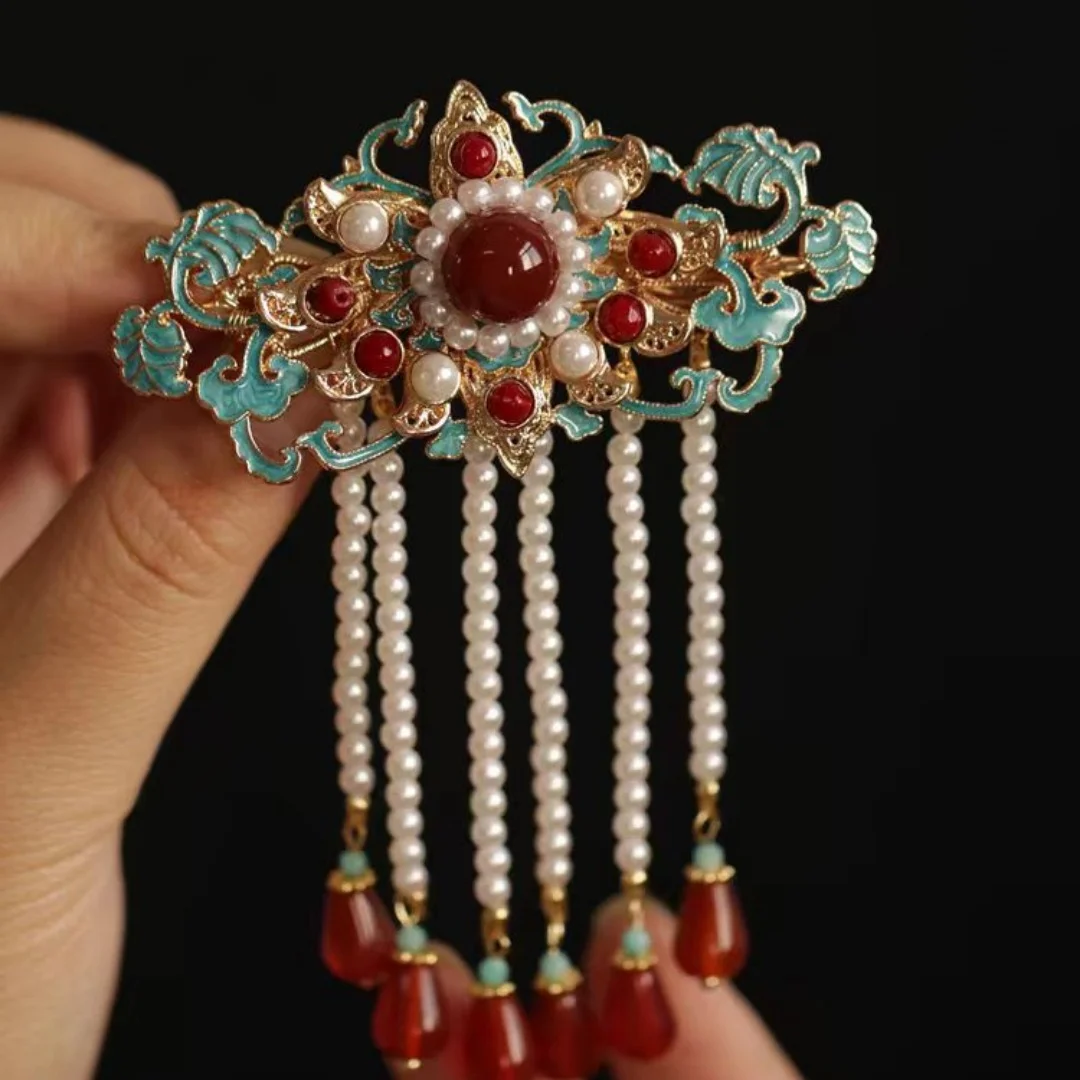 Ancient Style Hanfu Hair Accessories, Retro Song and Ming Dynasty Style, Burnt Blue Hairpin Clips, Bridal Attire, Red Hairpin Cl
