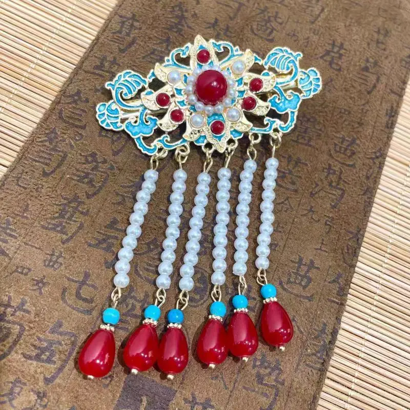 Ancient Style Hanfu Hair Accessories, Retro Song and Ming Dynasty Style, Burnt Blue Hairpin Clips, Bridal Attire, Red Hairpin Cl
