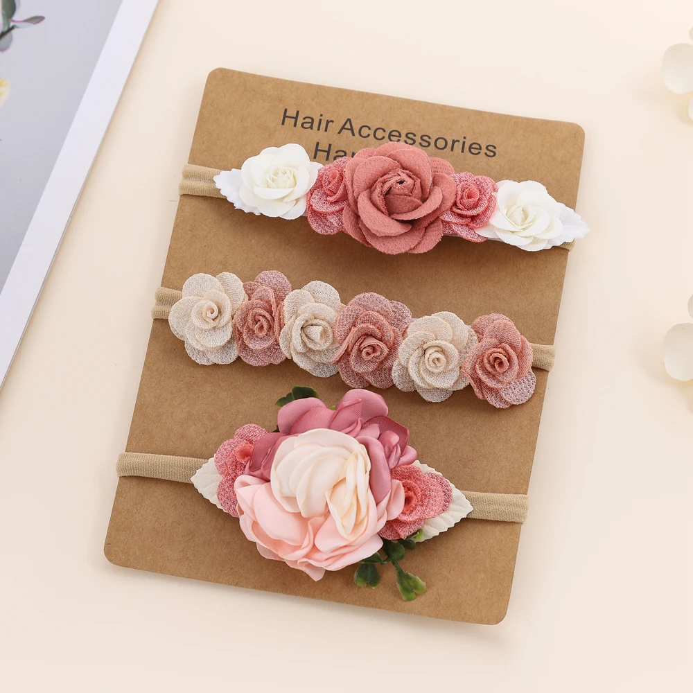 3pcs/lot Baby Girl Headbands Headwear Flower Hair Bows Kids Toddler Headband Nylon Elastic Hair Band Children Hair Accessories