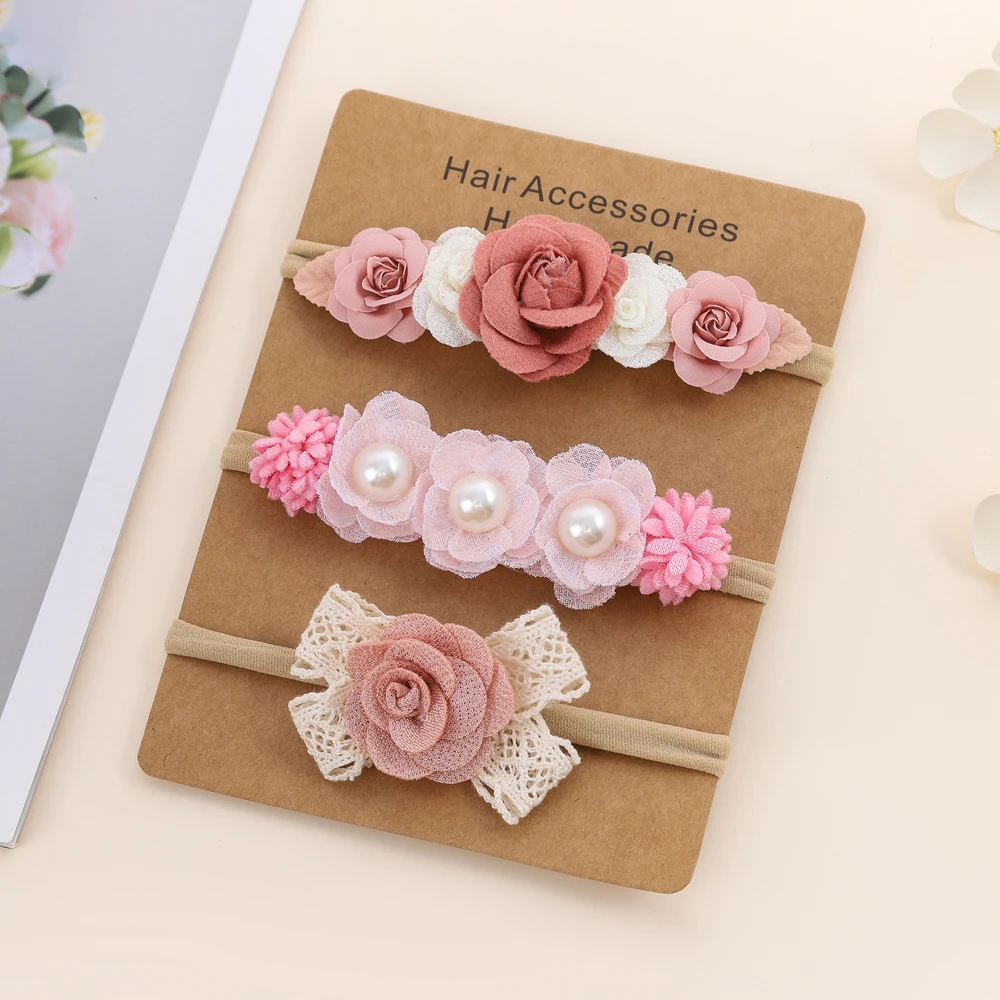 3pcs/lot Baby Girl Headbands Headwear Flower Hair Bows Kids Toddler Headband Nylon Elastic Hair Band Children Hair Accessories