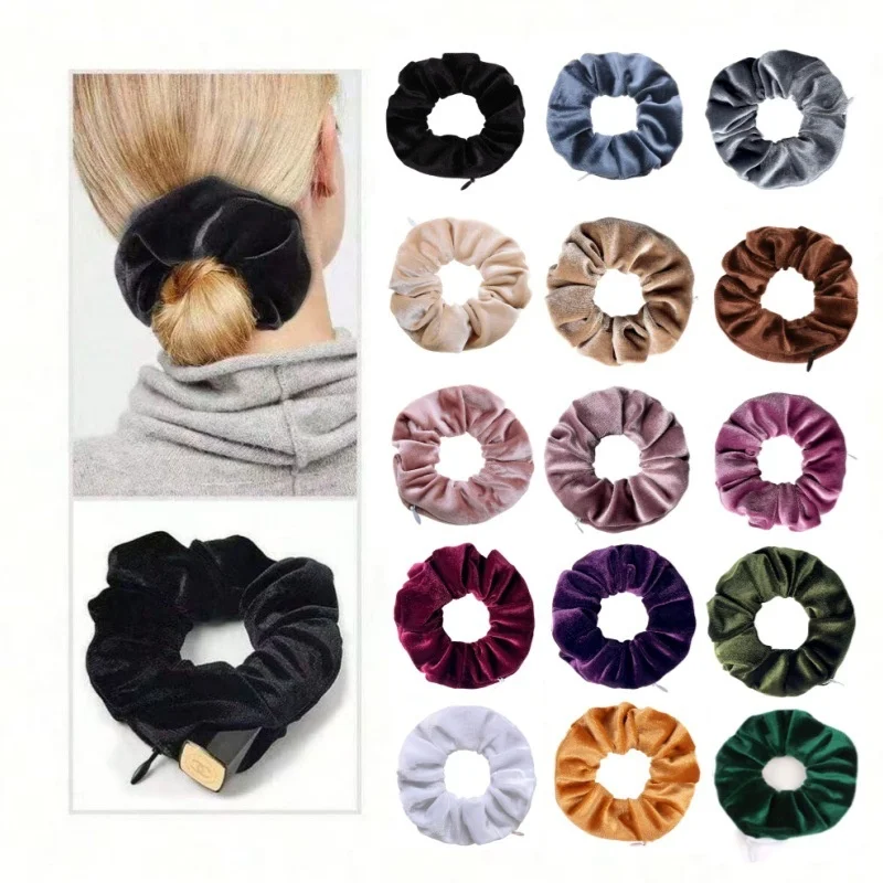 1Pc Portable Hidden Safe Sight Secret Zipper Hair Scrunchie Storage Case Hide Key Cash Jewelry Hair Accessories