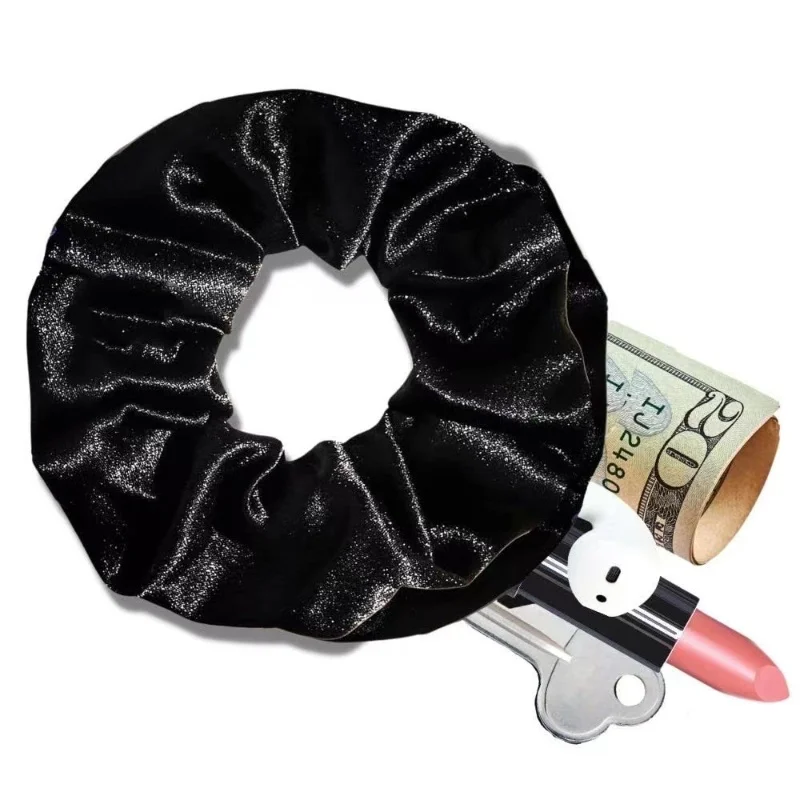 1Pc Portable Hidden Safe Sight Secret Zipper Hair Scrunchie Storage Case Hide Key Cash Jewelry Hair Accessories