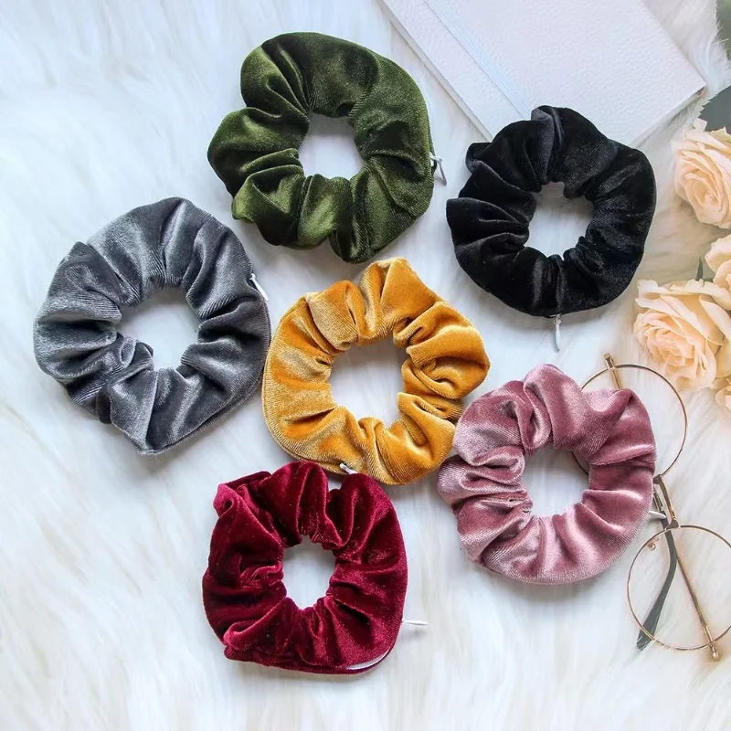 1Pc Portable Hidden Safe Sight Secret Zipper Hair Scrunchie Storage Case Hide Key Cash Jewelry Hair Accessories