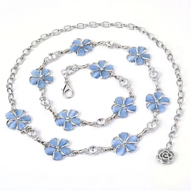 Diamond waist chain women's fashion belt dress sweet blossom metal chain skirt belt trend