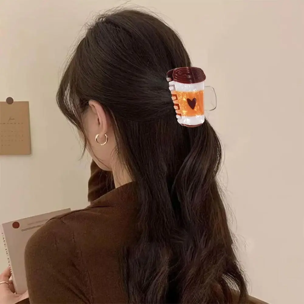 New Cartoon Hair Jaw Clips Brown Nonslip Hair Clamps Acrylic Coffee Cup Croissant Red Rose Design Cute Hair Clips for Women