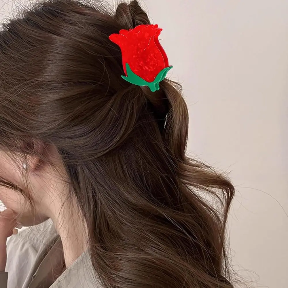New Cartoon Hair Jaw Clips Brown Nonslip Hair Clamps Acrylic Coffee Cup Croissant Red Rose Design Cute Hair Clips for Women