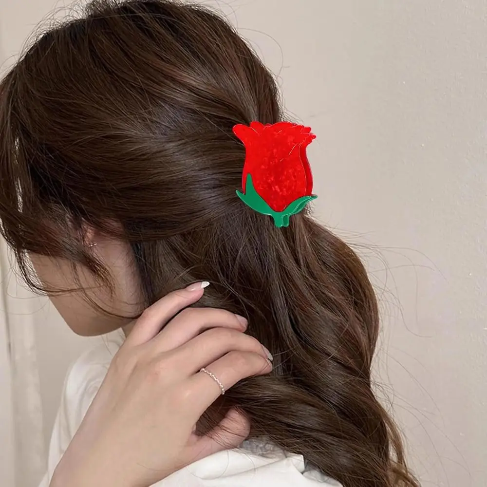 New Cartoon Hair Jaw Clips Brown Nonslip Hair Clamps Acrylic Coffee Cup Croissant Red Rose Design Cute Hair Clips for Women