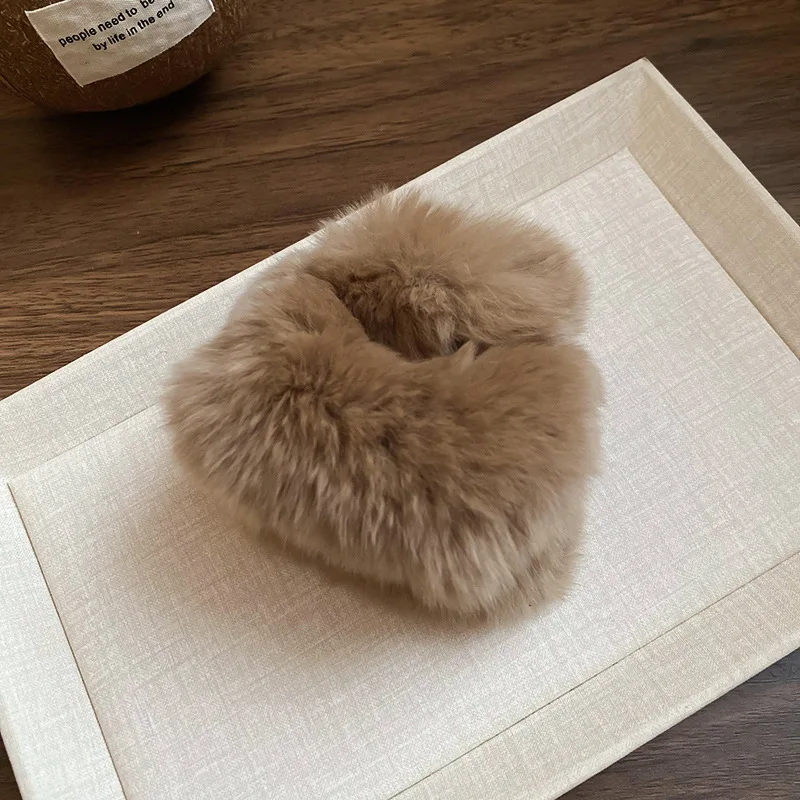 Double-faced Women's Simulated Rabbit Fur Hair Clips Coffee Plush Half Updo Shark Clamp Warm Hair Accessories Autumn Winter M