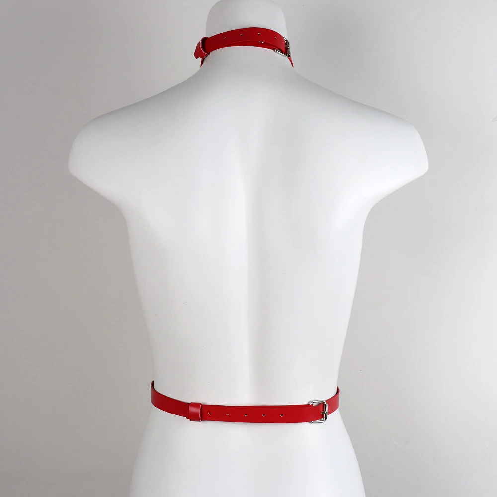 Edgy Y2K Faux Leather Choker Harness Belt - Choker & Chain Integrated Waist Accessory