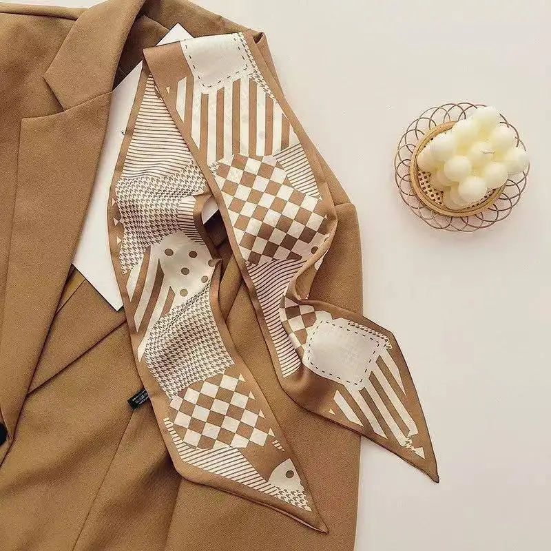 Luxurious Brown-Toned Silk Scarf Women's for Women, Trendy Elegant Neck Scarf Gift, Daily Casual Evening Party Cute Vintage