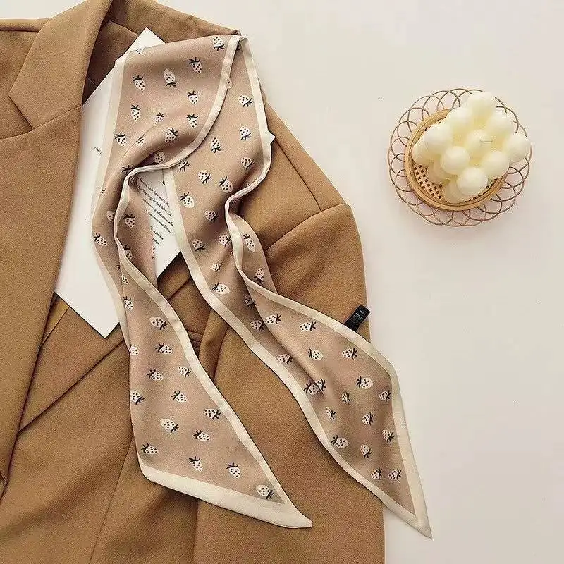 Luxurious Brown-Toned Silk Scarf Women's for Women, Trendy Elegant Neck Scarf Gift, Daily Casual Evening Party Cute Vintage