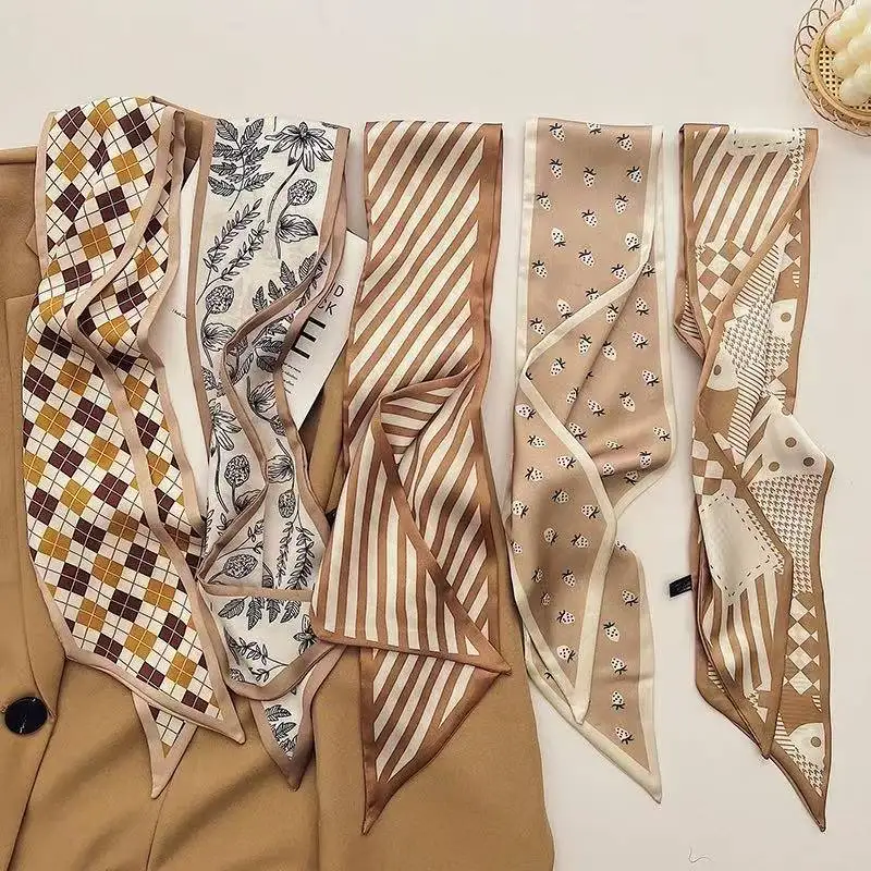 Luxurious Brown-Toned Silk Scarf Women's for Women, Trendy Elegant Neck Scarf Gift, Daily Casual Evening Party Cute Vintage