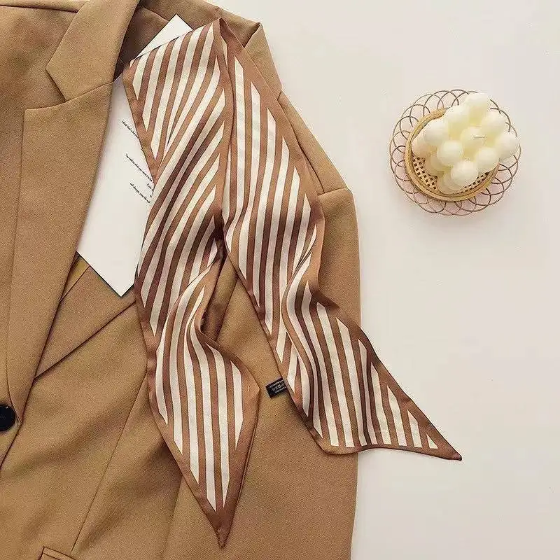 Luxurious Brown-Toned Silk Scarf Women's for Women, Trendy Elegant Neck Scarf Gift, Daily Casual Evening Party Cute Vintage
