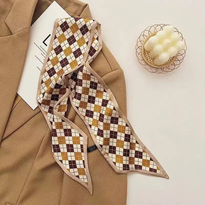 Luxurious Brown-Toned Silk Scarf Women's for Women, Trendy Elegant Neck Scarf Gift, Daily Casual Evening Party Cute Vintage