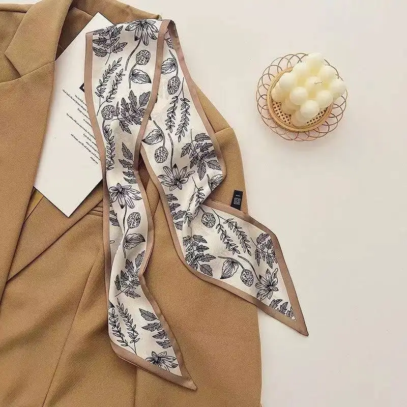 Luxurious Brown-Toned Silk Scarf Women's for Women, Trendy Elegant Neck Scarf Gift, Daily Casual Evening Party Cute Vintage