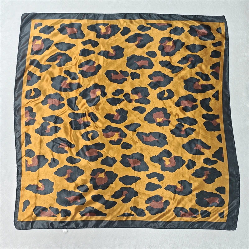Leopard Print Neckerchief Hijab 90cm Scarf For Women Silk Satin Headband Hair Scarves Female Square Shawls Ladies Head Bandana