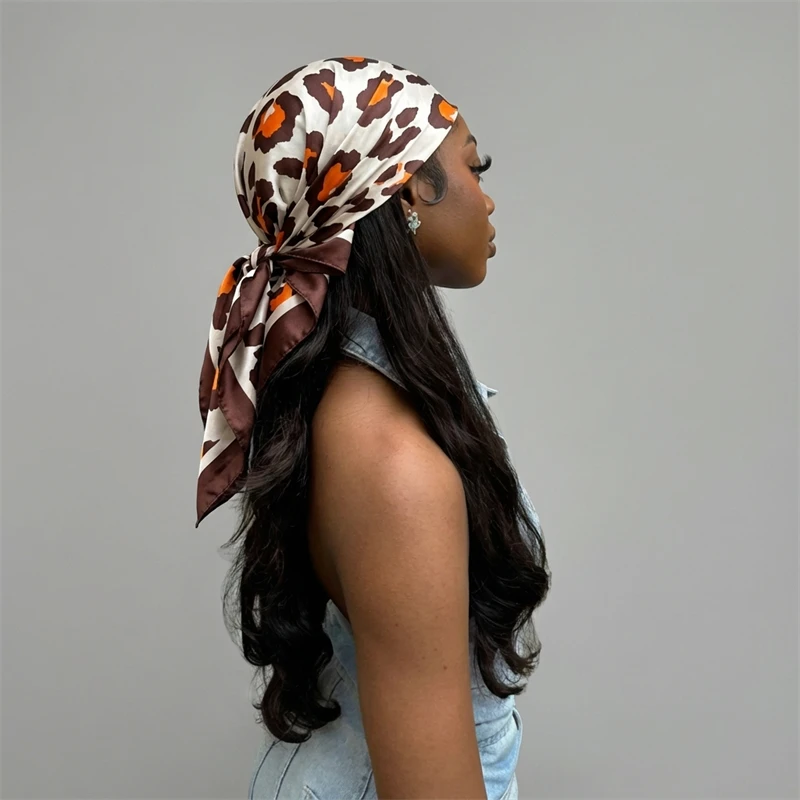 Leopard Print Neckerchief Hijab 90cm Scarf For Women Silk Satin Headband Hair Scarves Female Square Shawls Ladies Head Bandana