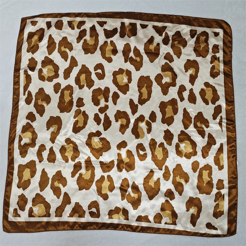 Leopard Print Neckerchief Hijab 90cm Scarf For Women Silk Satin Headband Hair Scarves Female Square Shawls Ladies Head Bandana