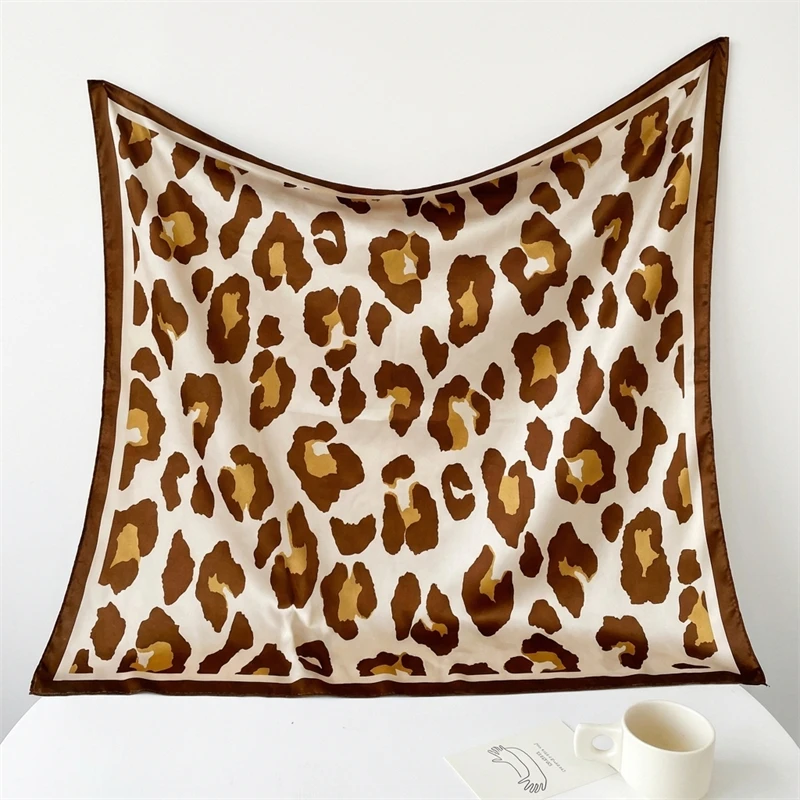 Leopard Print Neckerchief Hijab 90cm Scarf For Women Silk Satin Headband Hair Scarves Female Square Shawls Ladies Head Bandana