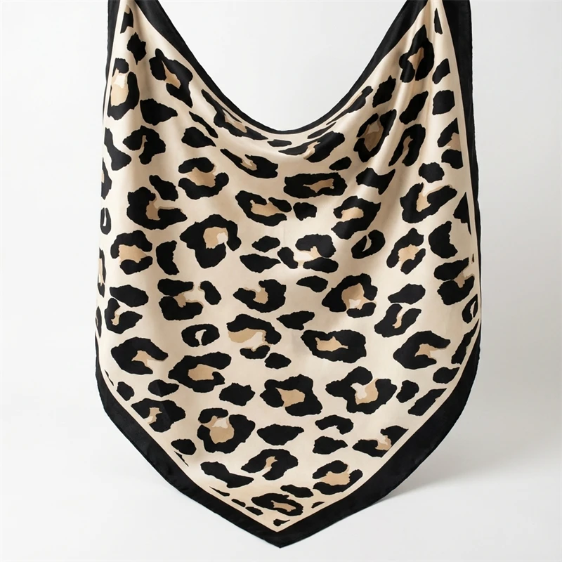 Leopard Print Neckerchief Hijab 90cm Scarf For Women Silk Satin Headband Hair Scarves Female Square Shawls Ladies Head Bandana