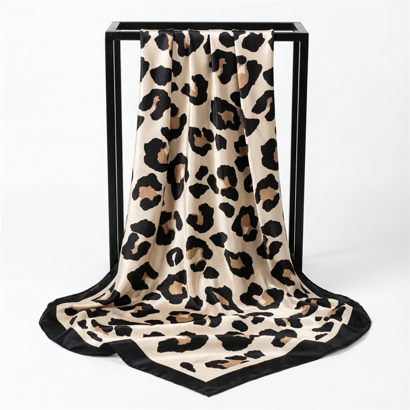 Leopard Print Neckerchief Hijab 90cm Scarf For Women Silk Satin Headband Hair Scarves Female Square Shawls Ladies Head Bandana