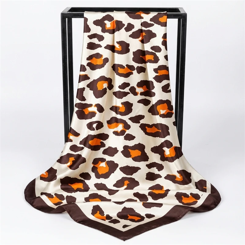 Leopard Print Neckerchief Hijab 90cm Scarf For Women Silk Satin Headband Hair Scarves Female Square Shawls Ladies Head Bandana