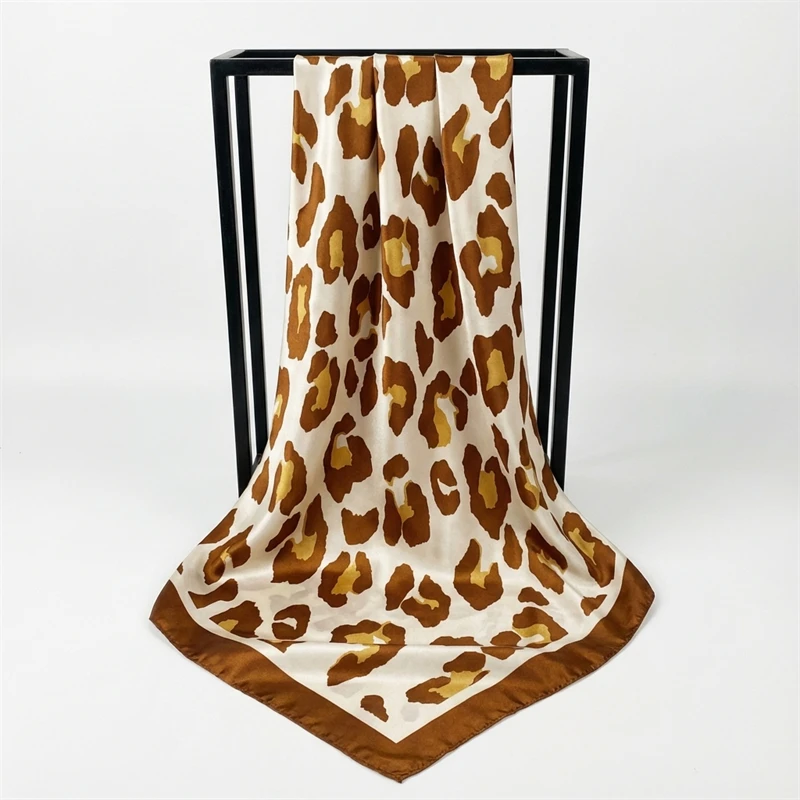 Leopard Print Neckerchief Hijab 90cm Scarf For Women Silk Satin Headband Hair Scarves Female Square Shawls Ladies Head Bandana