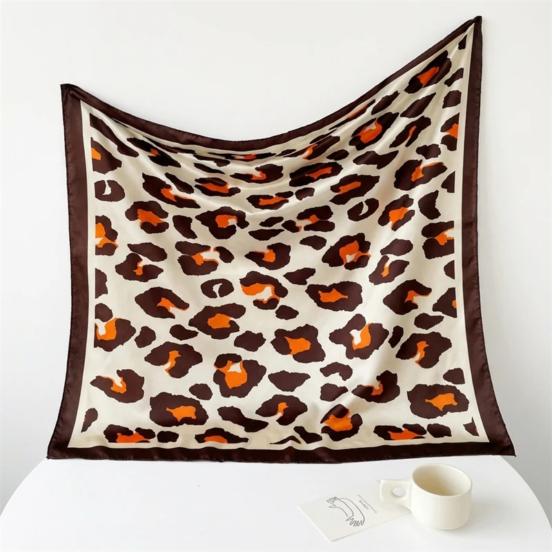 Leopard Print Neckerchief Hijab 90cm Scarf For Women Silk Satin Headband Hair Scarves Female Square Shawls Ladies Head Bandana
