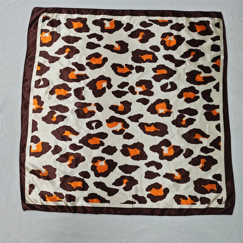 Leopard Print Neckerchief Hijab 90cm Scarf For Women Silk Satin Headband Hair Scarves Female Square Shawls Ladies Head Bandana