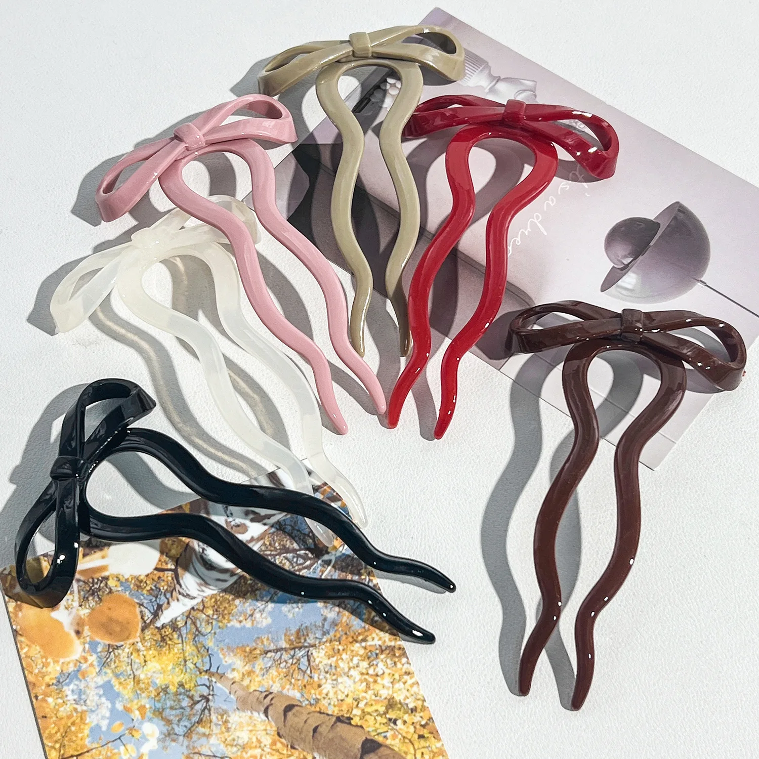 U-Shaped Bow Hair Stick Acrylic Hairpin for Women Fashion Hair Clip Comb Bun Sweet Headwear Hairstyle Girls Hair Accessories