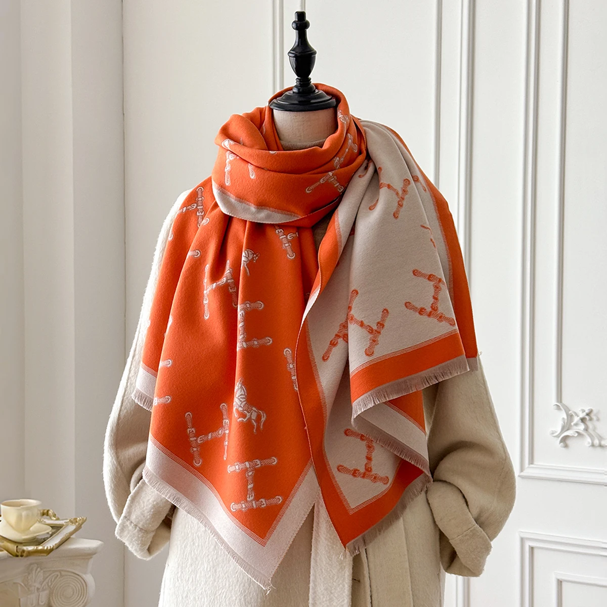 Brand Fashion Women's Cashmere Winter Shawl - Vintage Floral Printed Oil Painting Style Pashmina Thick Wrap & Poncho
